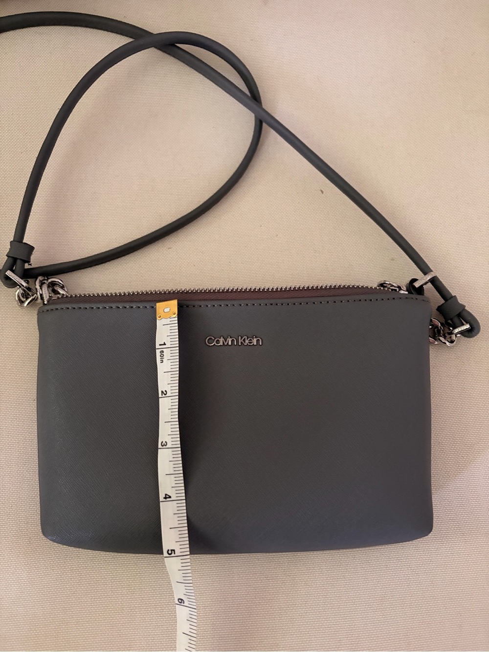 Calvin Klein Charcoal Crossbody Pouch with Chain Accents